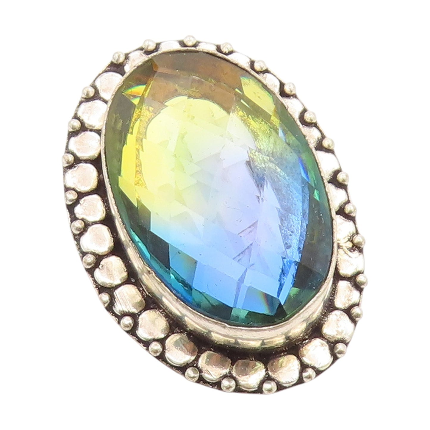 925 Sterling Silver Vintage Ring Large Mystic Topaz Geometric Band Sz 8 RG34138