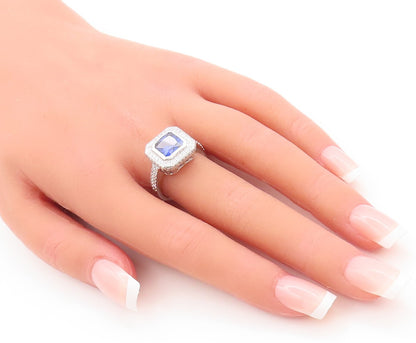 925 Sterling Silver Vintage Ring Square Cut Sapphire CZ Inlay Frame Sz 7 RG29793