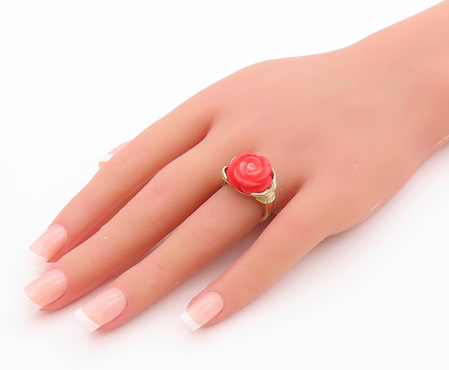 925 Sterling Silver Vintage Ring Gold Plated Gemstone Carved Rose Sz 5.5 RG32462