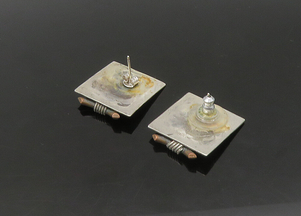 GARDELLA 925 Sterling Silver  Vintage 2 Tone Modernist Drop Earrings  EG11238
