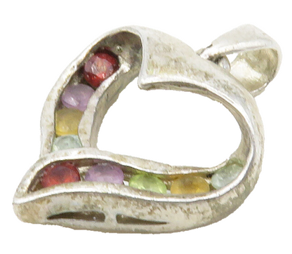 925 Silver  Vintage Topaz Peridot Garnet & Amethyst Heart Pendant  PT12939