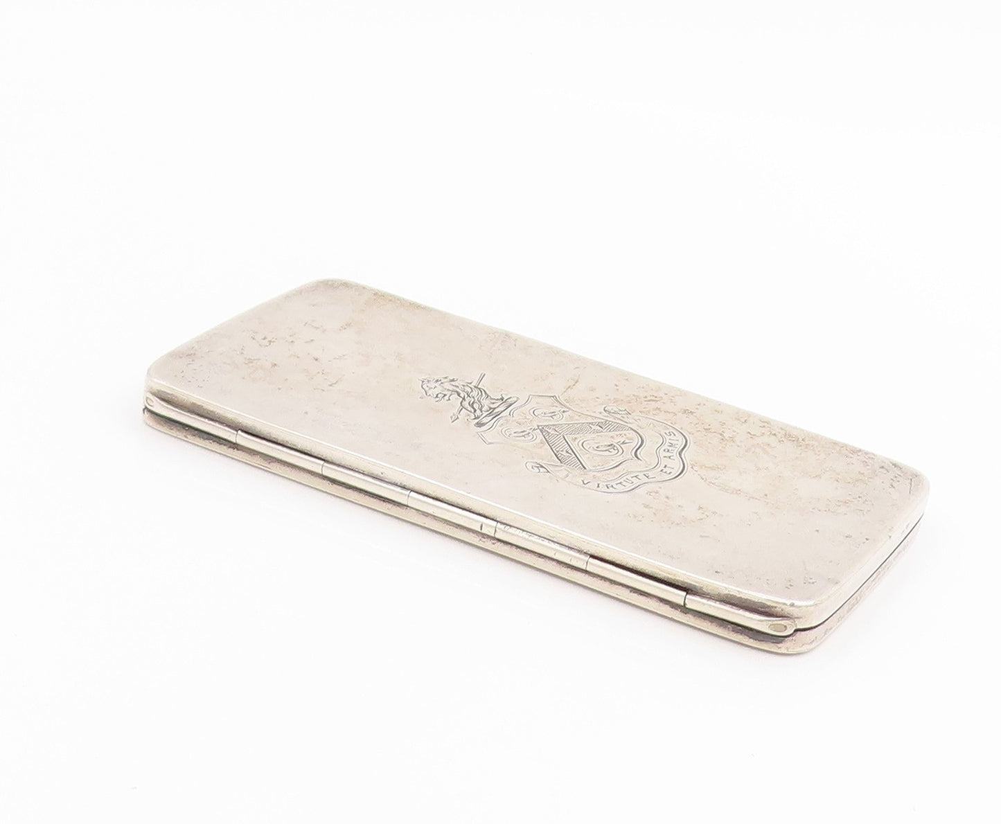 925 Sterling Silver Vintage Card Case ENGLAND Virtute et Armis OPENS  TR4170