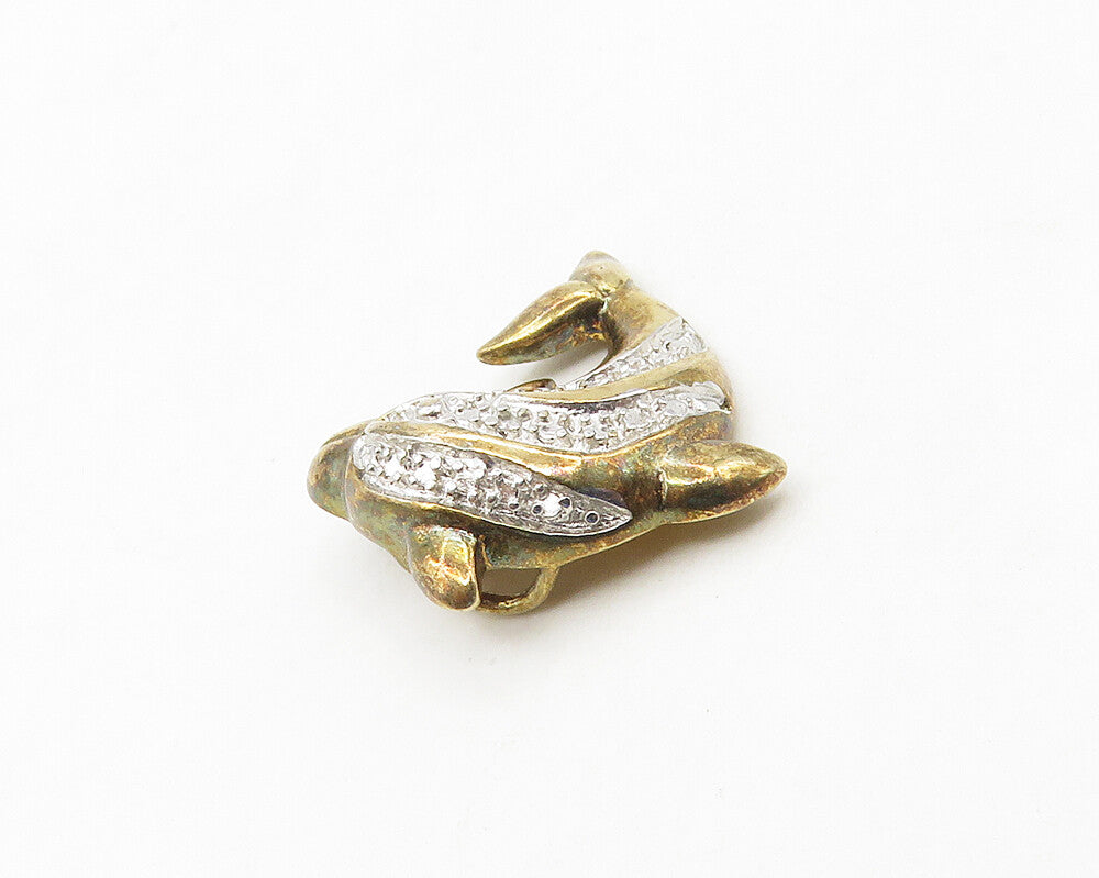 925 Silver  Vintage Genuine Diamond Gold Plated Dolphin Pendant  PT14433