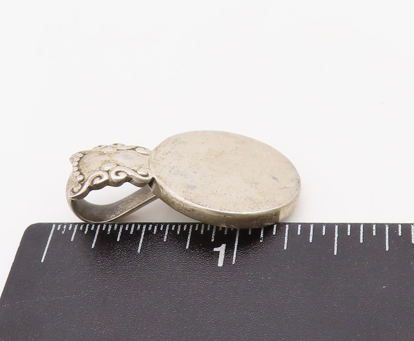 925 Sterling Silver Vintage Pendant Minimalist Swirly Carved Coin  PT23530