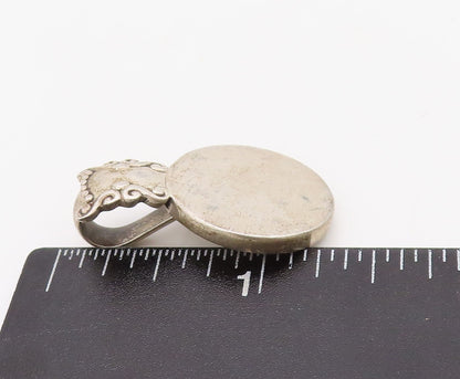 925 Sterling Silver Vintage Pendant Minimalist Swirly Carved Coin  PT23530