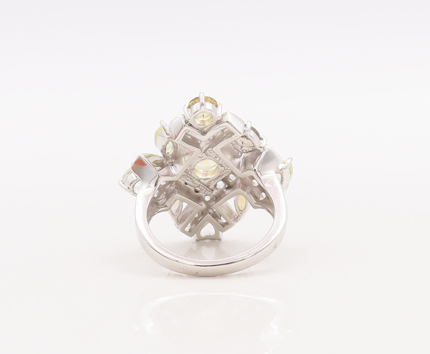 925 Sterling Silver Vintage Ring Checks Cutout Gemstones & CZ Inlay Sz 7 RG29833