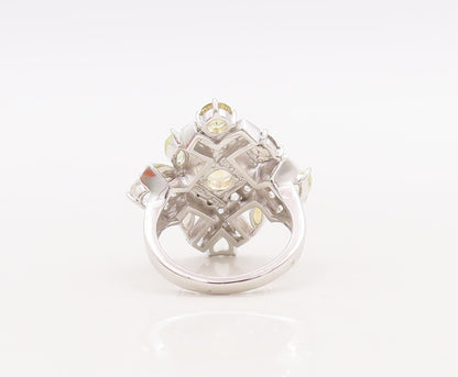 925 Sterling Silver Vintage Ring Checks Cutout Gemstones & CZ Inlay Sz 7 RG29833