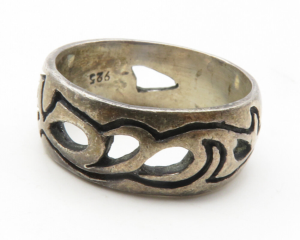925 Sterling Silver  Vintage Oxidized Outline Pattern Band Ring Sz 9  RG11741