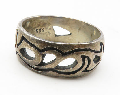 925 Sterling Silver  Vintage Oxidized Outline Pattern Band Ring Sz 9  RG11741