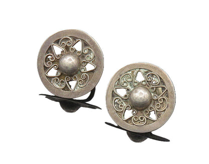 MEXICO 925 Silver  Vintage Pretzel Swirl Floral Non Pierce Earrings  EG9742