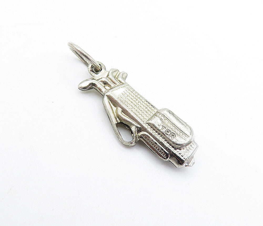 925 Sterling Silver  Vintage Shiny Petite Bag Of Golf Clubs Pendant  PT4954
