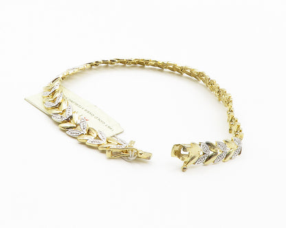 925 Sterling Silver  Genuine Diamond Shiny Floral Vine Chain Bracelet  BT5711