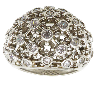 925 Sterling Silver  Vintage Cubic Zirconia Dome Cocktail Ring Sz 6  RG19770