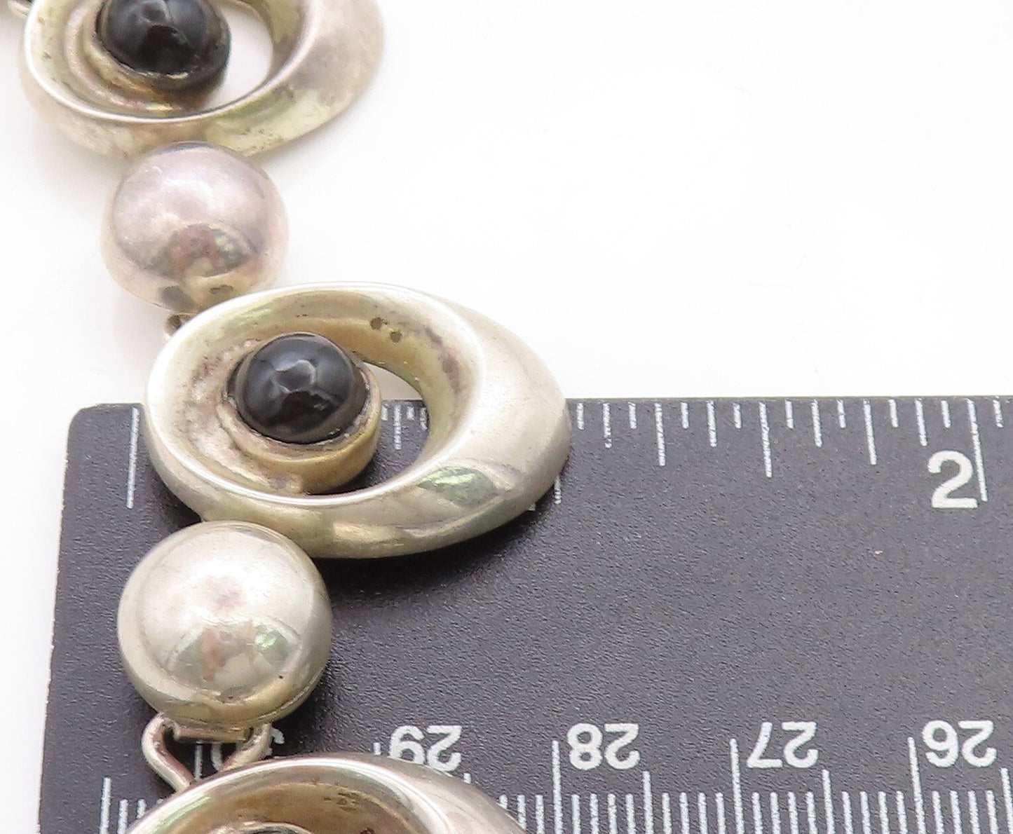 MEXICO 925 Sterling Silver  Vintage Black Gemstone Hinge Chain Necklace  NE2217