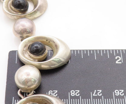 MEXICO 925 Sterling Silver  Vintage Black Gemstone Hinge Chain Necklace  NE2217