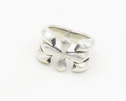 925 Sterling Silver  Vintage Shiny Cross Split Large Band Ring Sz 11  RG18731