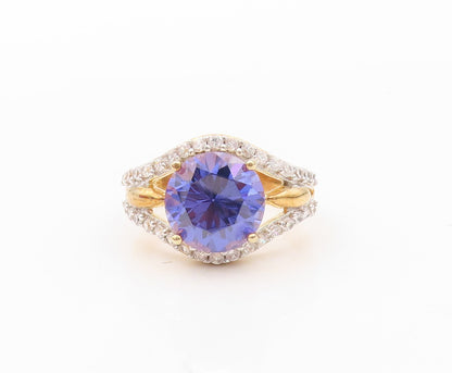 925 Sterling Silver Vintage Ring Gold Plated Sapphire Split CZ Band Sz 7 RG30197