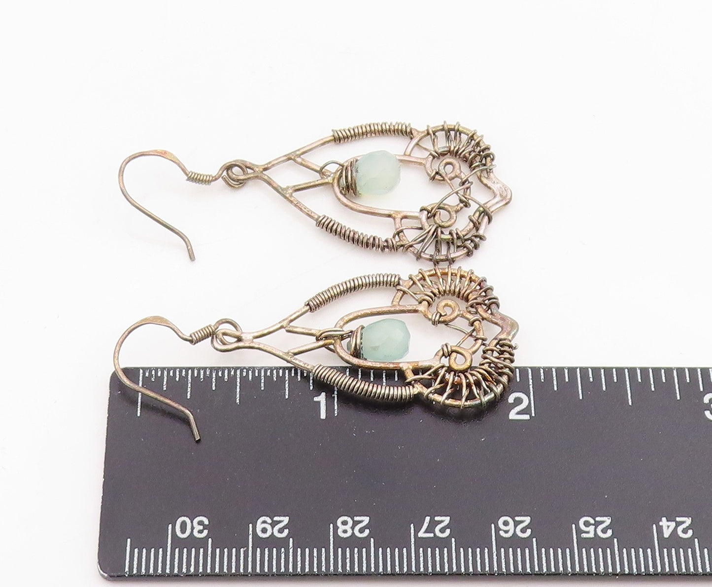925 Sterling Silver Vintage Earrings Faceted Quartz Wire Wrapped Dangle  EG13856