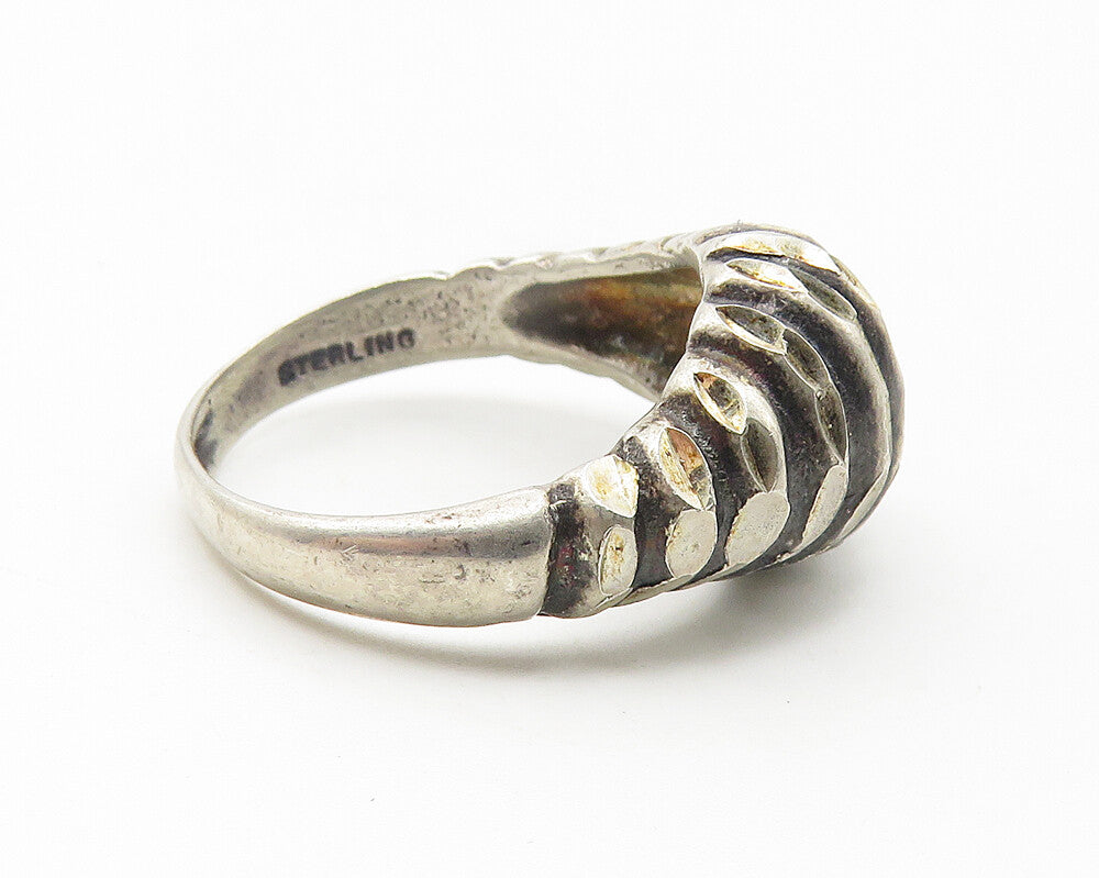 925 Sterling Silver  Vintage Dark Tone Diamond Cut Band Ring Sz 7  RG11418