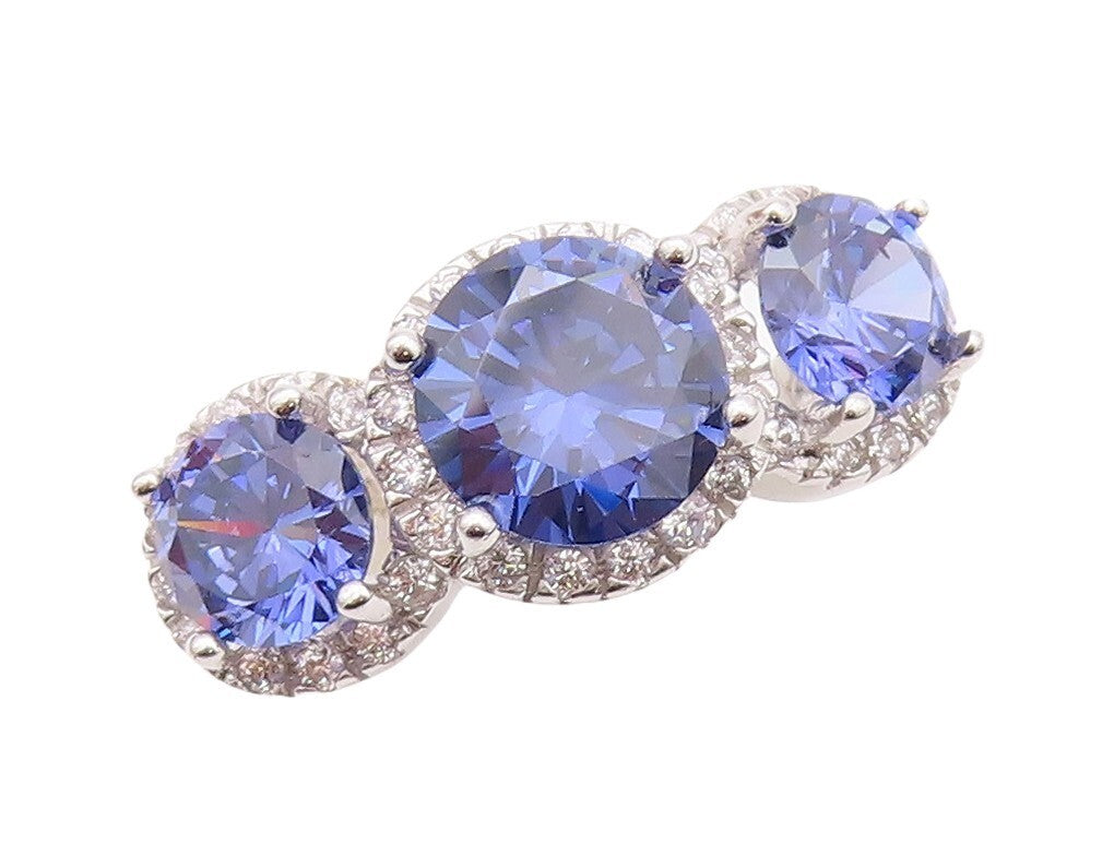 925 Sterling Silver Vintage Ring Round Sapphire Halo CZ Rings  Sz 7  RG29982