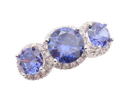 925 Sterling Silver Vintage Ring Round Sapphire Halo CZ Rings  Sz 7  RG29982