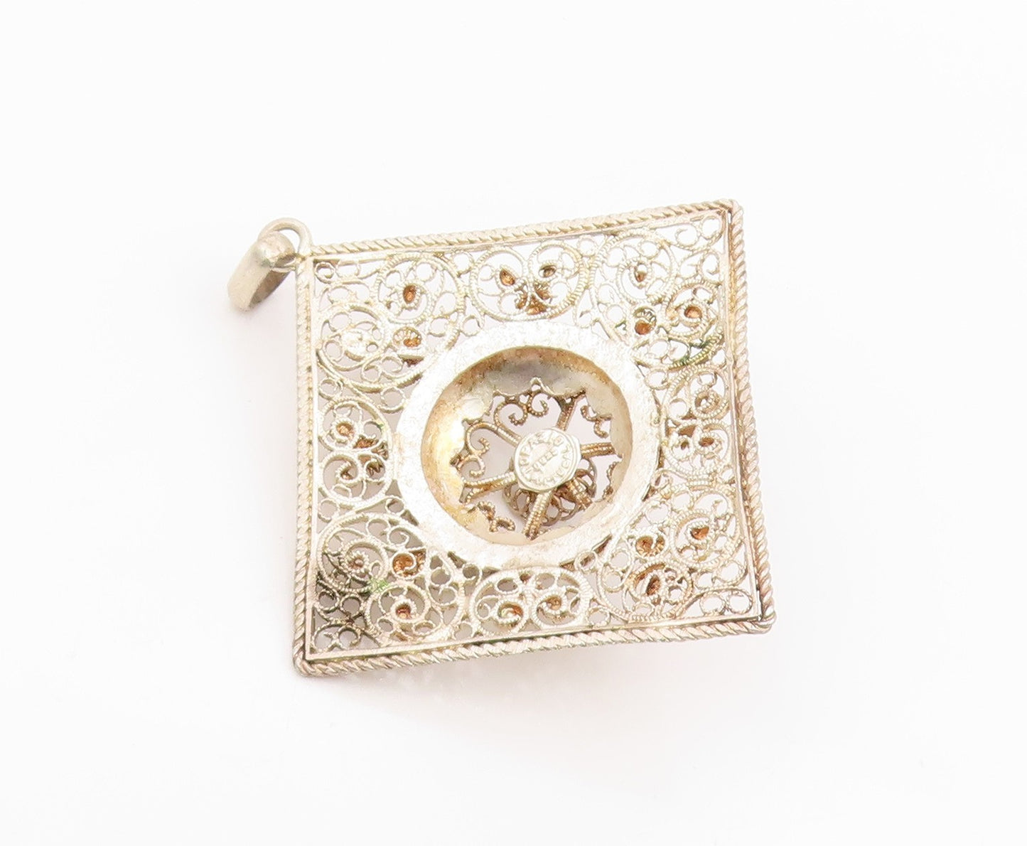 925 Sterling Silver Vintage Pendant TOPAZIO Intricate Floral Filigree  PT25679