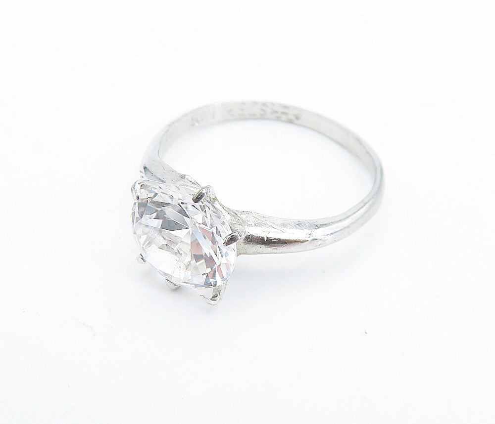 UNCAS 925 Sterling Silver  Prong Set Topaz Shiny Solitaire Ring Sz 8  RG7379