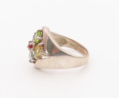 925 Sterling Silver Vintage Ring Multi Gemstone Floral Cluster  Sz 8  RG36392