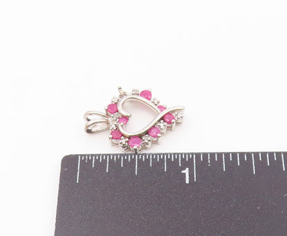 925 Sterling Silver Vintage Genuine Diamonds & Ruby Love Heart Pendant PT20093