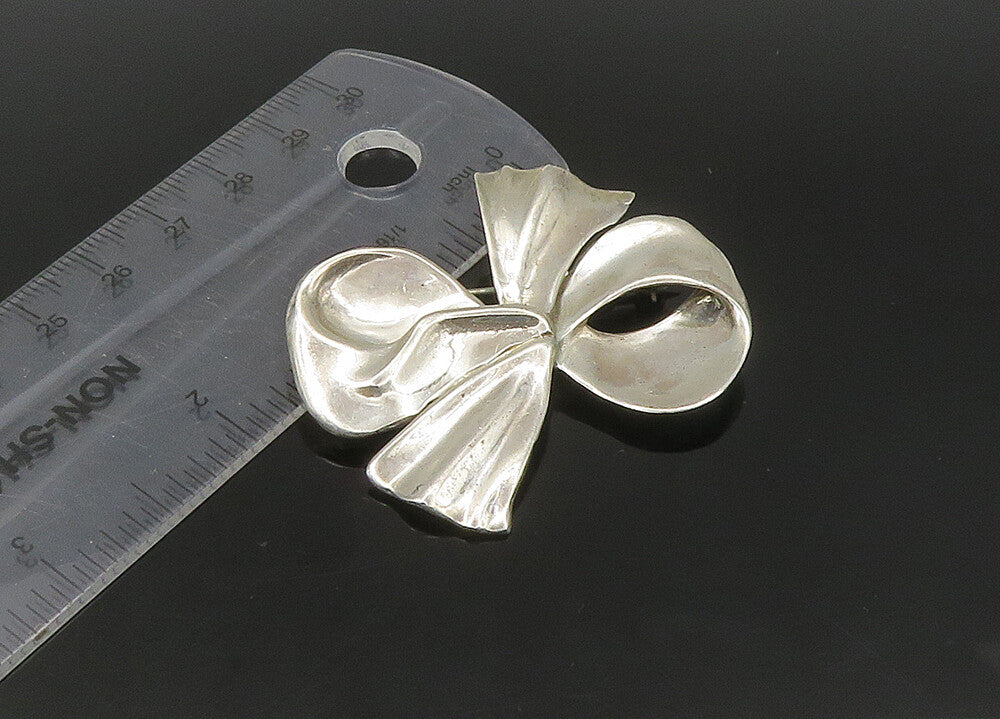 HSA 925 Sterling Silver  Vintage Shiny Bow Tied Ribbon Brooch Pin  BP8913