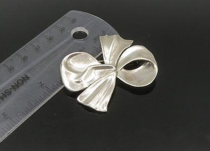 HSA 925 Sterling Silver  Vintage Shiny Bow Tied Ribbon Brooch Pin  BP8913