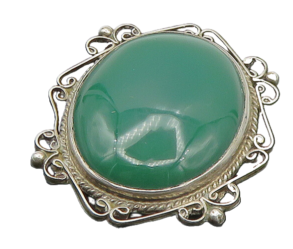 CP MEXICO 925 Silver  Vintage Green Onyx Baroque Swirl Brooch Pin  BP6994