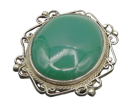 CP MEXICO 925 Silver  Vintage Green Onyx Baroque Swirl Brooch Pin  BP6994