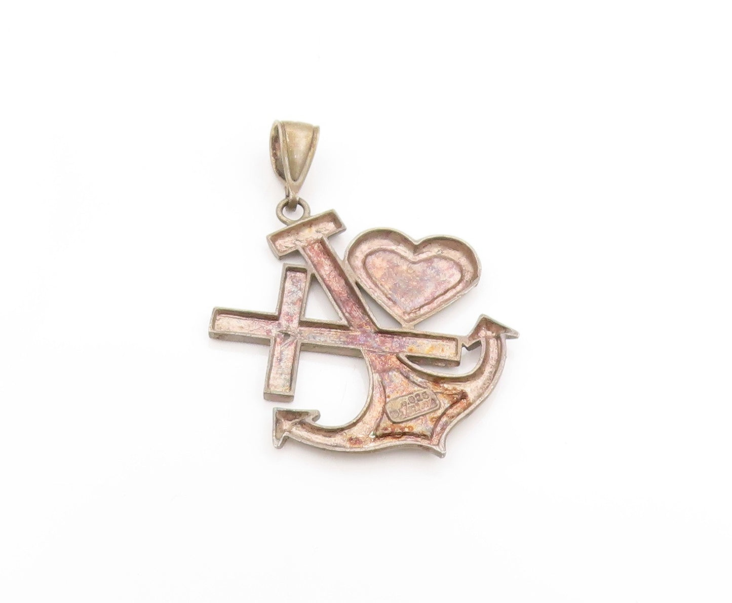 925 Sterling Silver Vintage Pendant Faith Hope Charity Theological Charm PT25098