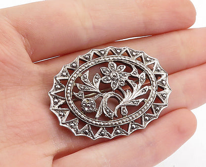 925 Sterling Silver  Vintage Sparkling Floral Leaf Vine Brooch Pin  BP2544