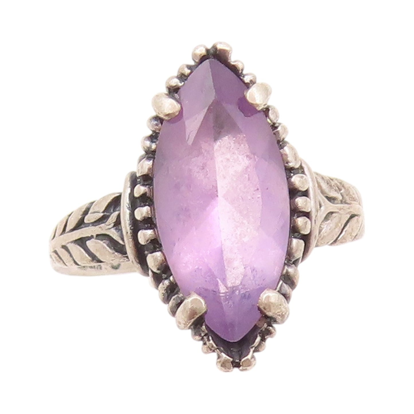 925 Sterling Silver Vintage Ring KABANA Marquise Cut Amethyst  Sz 5  RG32412