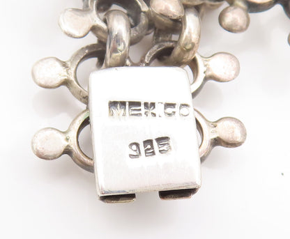 MEXICO 925 Silver  Vintage Beaded Ring Link Double Chain Necklace  NE4052