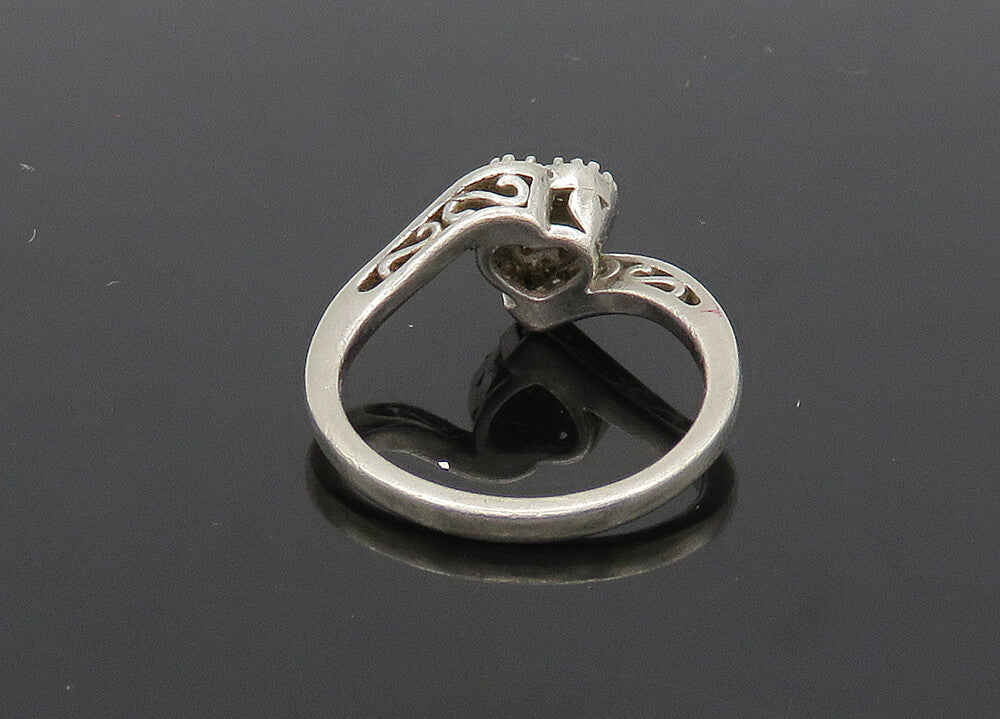 925 Sterling Silver  Vintage Genuine Diamonds Heart Band Ring Sz 7  RG20935