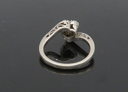 925 Sterling Silver  Vintage Genuine Diamonds Heart Band Ring Sz 7  RG20935