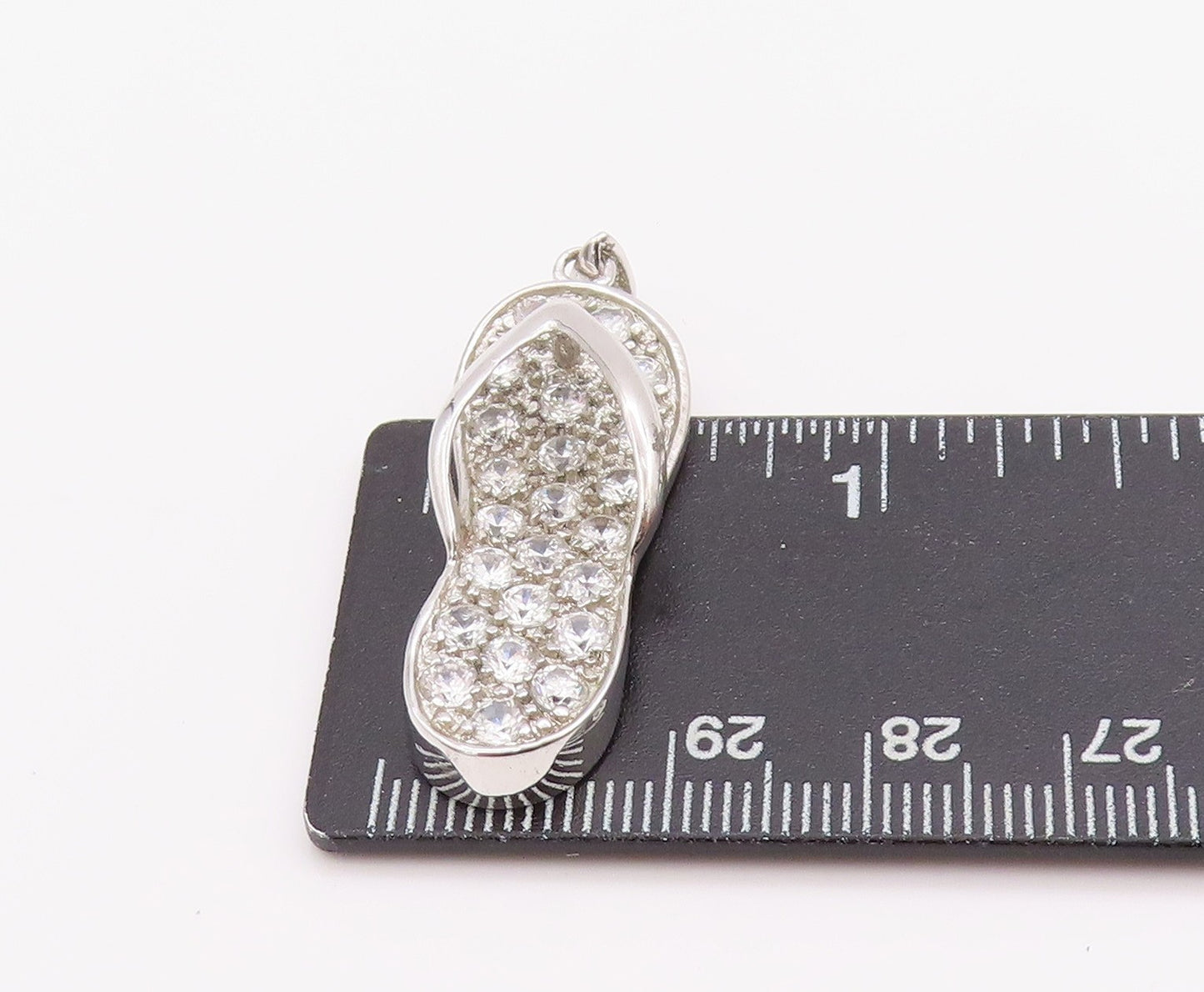 925 Sterling Silver Vintage Pendant Crystal CZ Embellished Flip Flop  PT24916