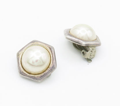BARRA 925 Sterling Silver  Vintage Pearl Dome Non Pierce Earrings  EG7557