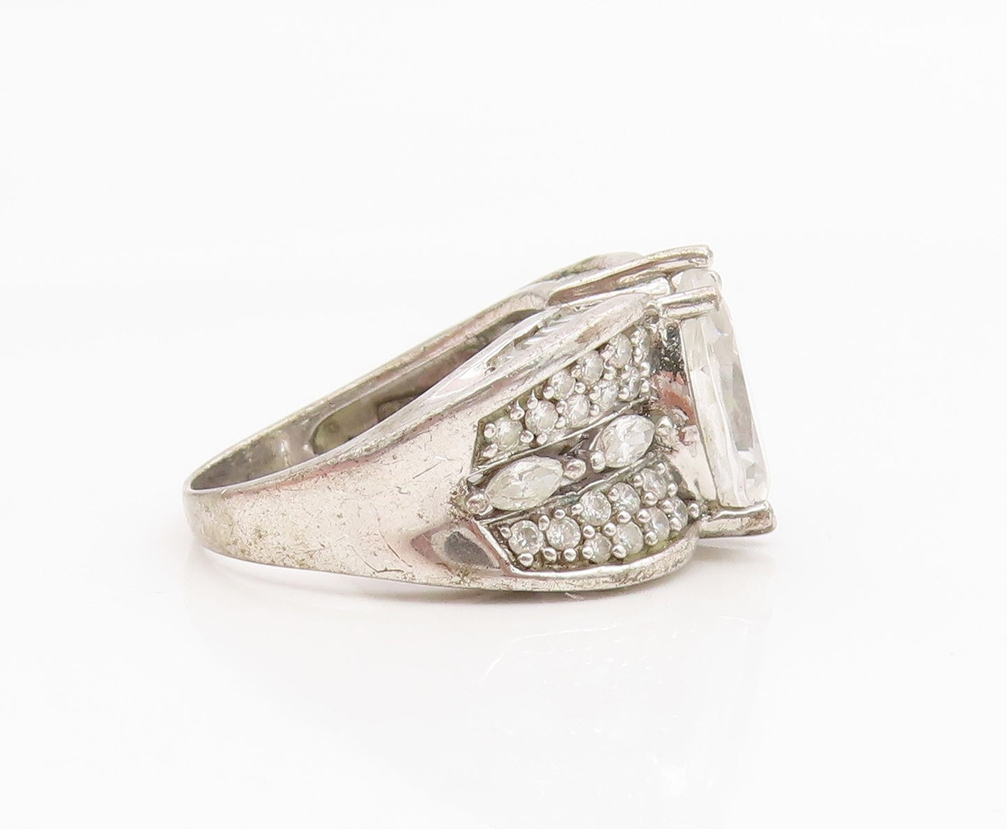 925 Sterling Silver Vintage Ring Multi Shape CZ Statement Band  Sz 7  RG35271