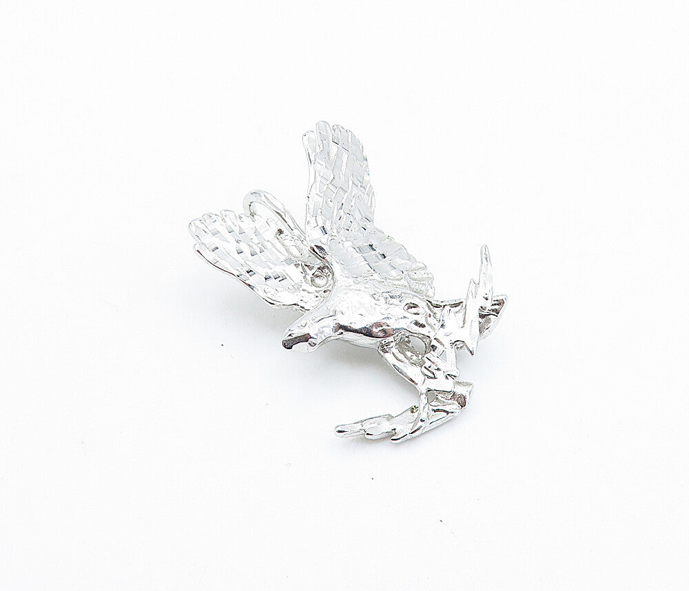 925 Sterling Silver  Vintage Shiny Etched Detail Flying Eagle Pendant  PT4220