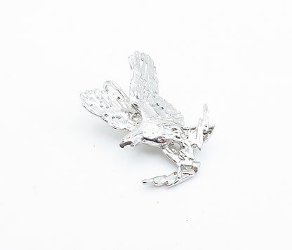 925 Sterling Silver  Vintage Shiny Etched Detail Flying Eagle Pendant  PT4220