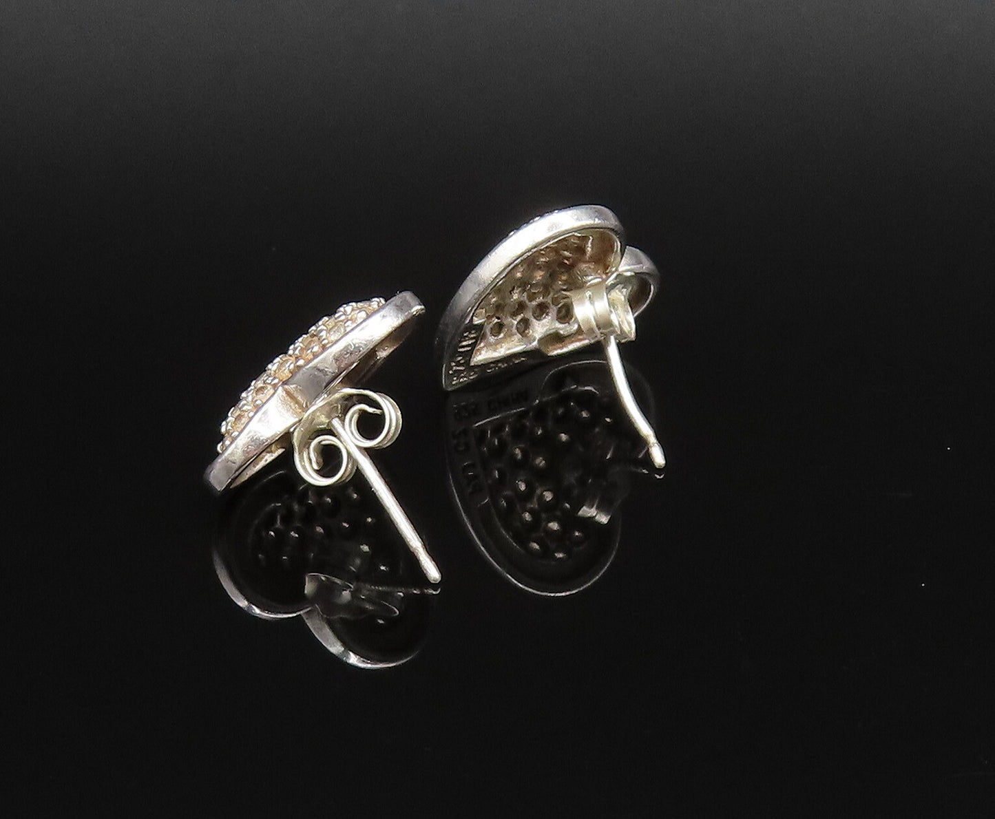 925 Silver  Vintage Dainty Sparkly Topaz Love Heart Stud Earrings  EG11996