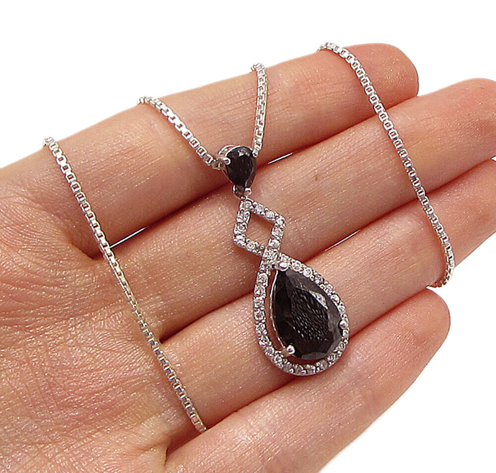 925 Sterling Silver  Sapphire & Cubic Zirconia Tear Pendant & Chain  PT2132