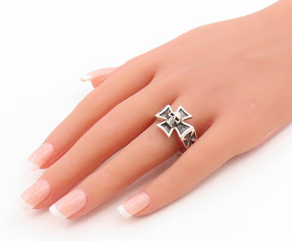 925 Sterling Silver Vintage Ring Gothic Skull Maltese Cross Band  Sz 15  RG35837