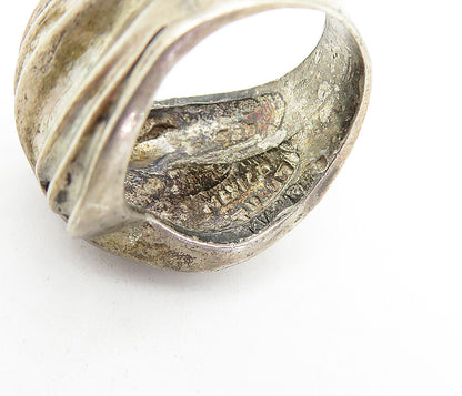 MEXICO 925 Silver  Vintage Dark Tone Fluted Crossover Band Ring Sz 8.5  RG5296