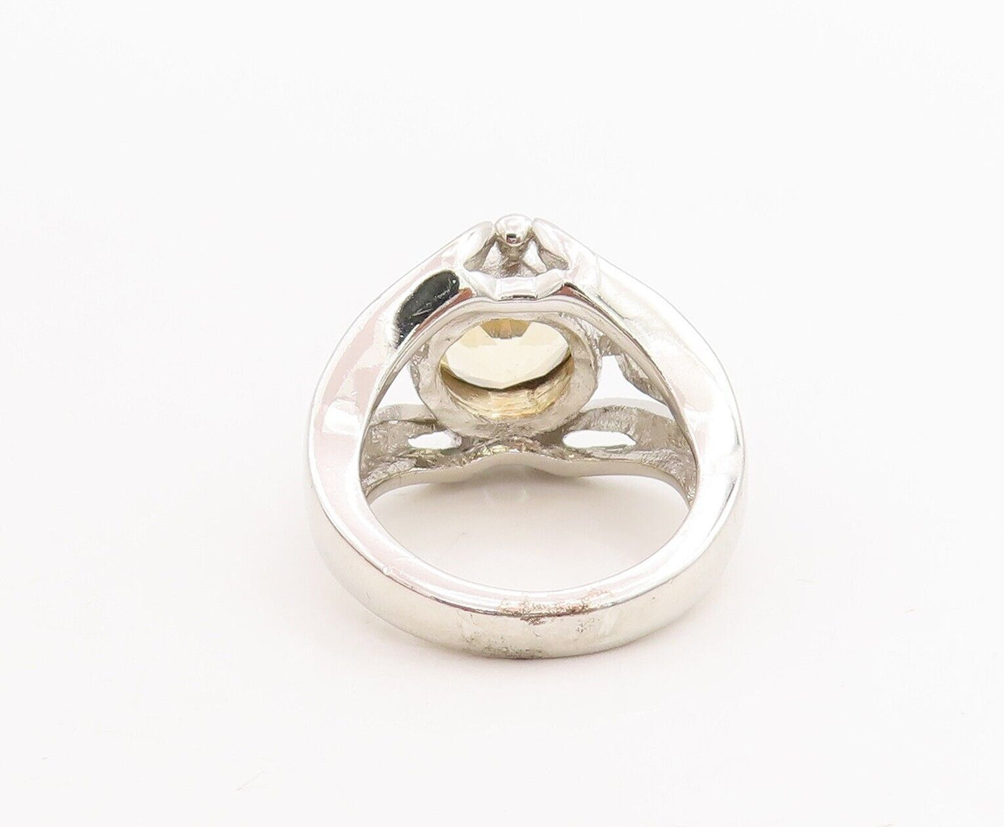 925 Sterling Silver Vintage Ring Leaf Border Cutout Neck Citrine  Sz 8  RG28658