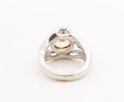 925 Sterling Silver Vintage Ring Leaf Border Cutout Neck Citrine  Sz 8  RG28658